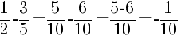 Решение дробей 1/2 минус 3/5