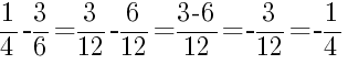 Решение дробей 1/4 минус 3/6