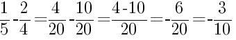 Решение дробей 1/5 минус 2/4