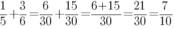 Решение дробей 1/5 плюс 3/6