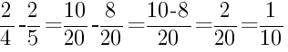 Решение дробей 2/4 минус 2/5