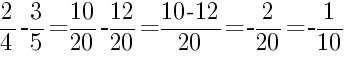 Решение дробей 2/4 минус 3/5