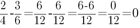Решение дробей 2/4 минус 3/6
