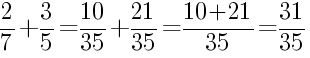 Решение дробей 2/7 плюс 3/5