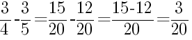 Решение дробей 3/4 минус 3/5
