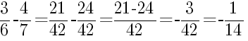 Решение дробей 3/6 минус 4/7