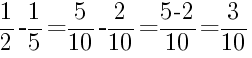 Решение дробей 1/2 минус 1/5