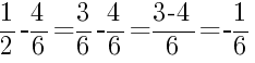 Решение дробей 1/2 минус 4/6