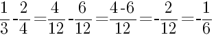 Решение дробей 1/3 минус 2/4