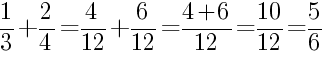 Решение дробей 1/3 плюс 2/4