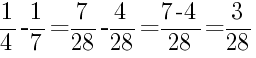 Решение дробей 1/4 минус 1/7