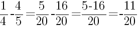 Решение дробей 1/4 минус 4/5
