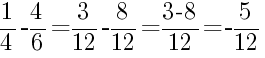 Решение дробей 1/4 минус 4/6