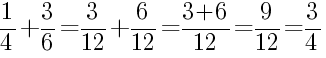 Решение дробей 1/4 плюс 3/6