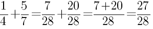 Решение дробей 1/4 плюс 5/7