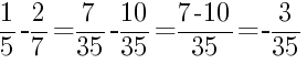 Решение дробей 1/5 минус 2/7