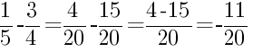 Решение дробей 1/5 минус 3/4