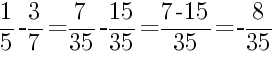 Решение дробей 1/5 минус 3/7