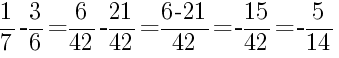Решение дробей 1/7 минус 3/6