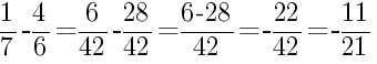 Решение дробей 1/7 минус 4/6