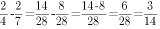 Решение дробей 2/4 минус 2/7