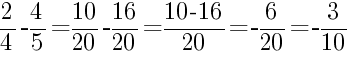 Решение дробей 2/4 минус 4/5