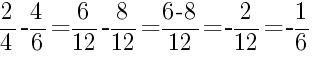 Решение дробей 2/4 минус 4/6