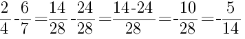 Решение дробей 2/4 минус 6/7