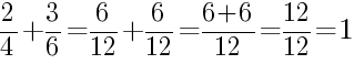 Решение дробей 2/4 плюс 3/6