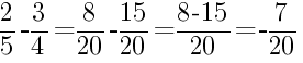 Решение дробей 2/5 минус 3/4