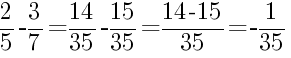 Решение дробей 2/5 минус 3/7