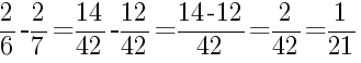 Решение дробей 2/6 минус 2/7