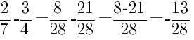Решение дробей 2/7 минус 3/4