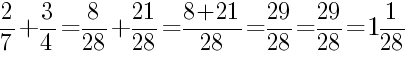 Решение дробей 2/7 плюс 3/4