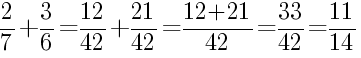 Решение дробей 2/7 плюс 3/6