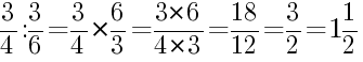 Решение дробей 3/4 делить на 3/6