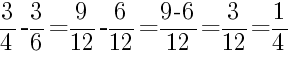 Решение дробей 3/4 минус 3/6