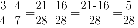 Решение дробей 3/4 минус 4/7