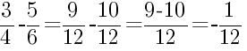 Решение дробей 3/4 минус 5/6