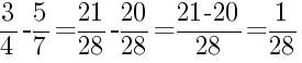 Решение дробей 3/4 минус 5/7
