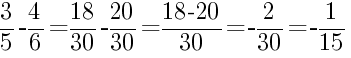 Решение дробей 3/5 минус 4/6