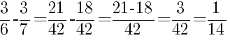 Решение дробей 3/6 минус 3/7