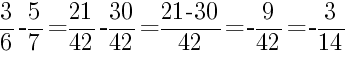 Решение дробей 3/6 минус 5/7