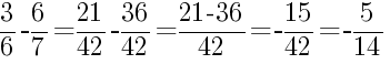 Решение дробей 3/6 минус 6/7