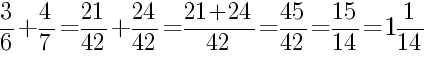 Решение дробей 3/6 плюс 4/7