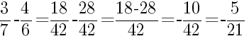 Решение дробей 3/7 минус 4/6